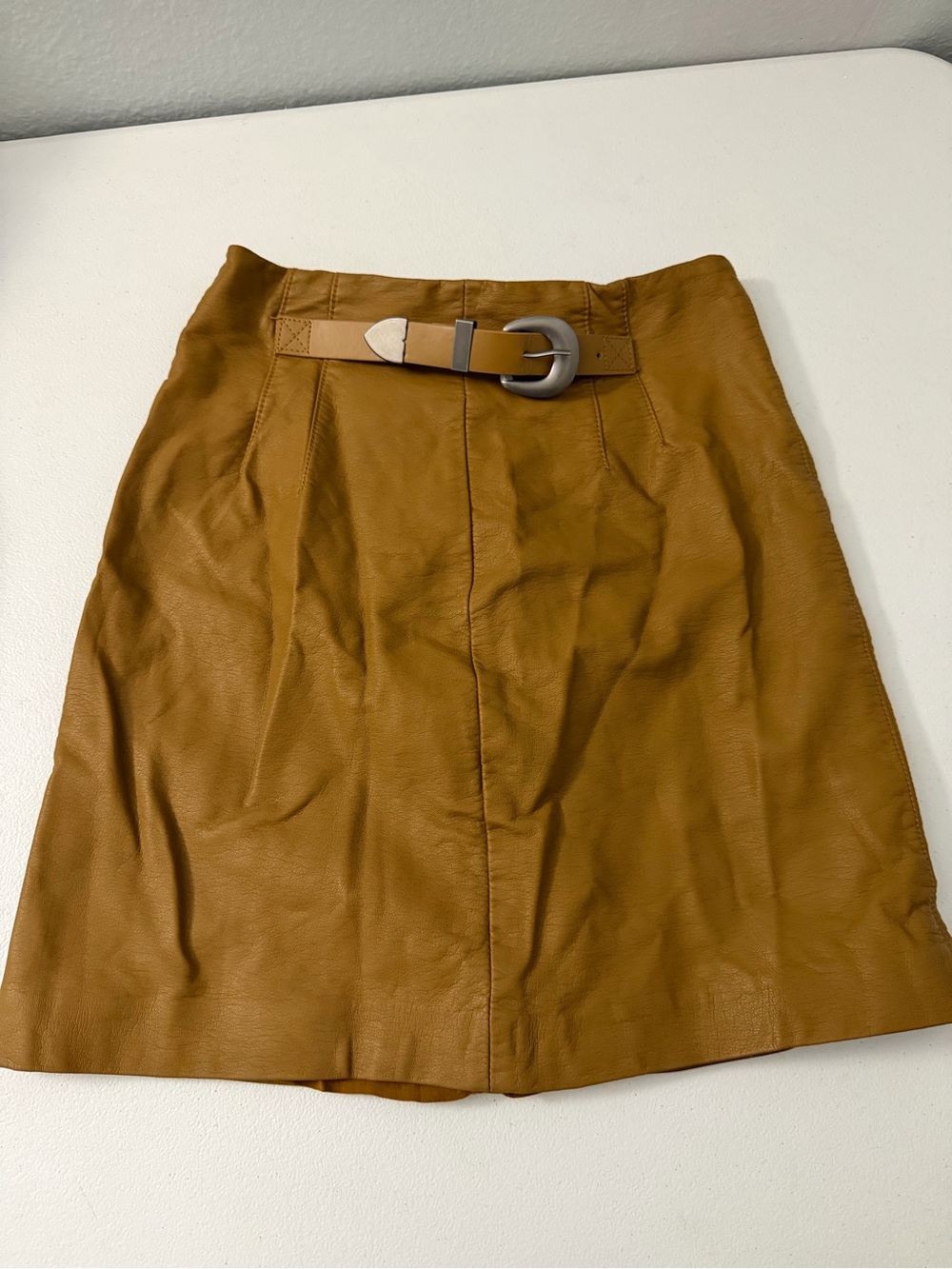Free People A-Line Faux Leather Skirt in Mustard